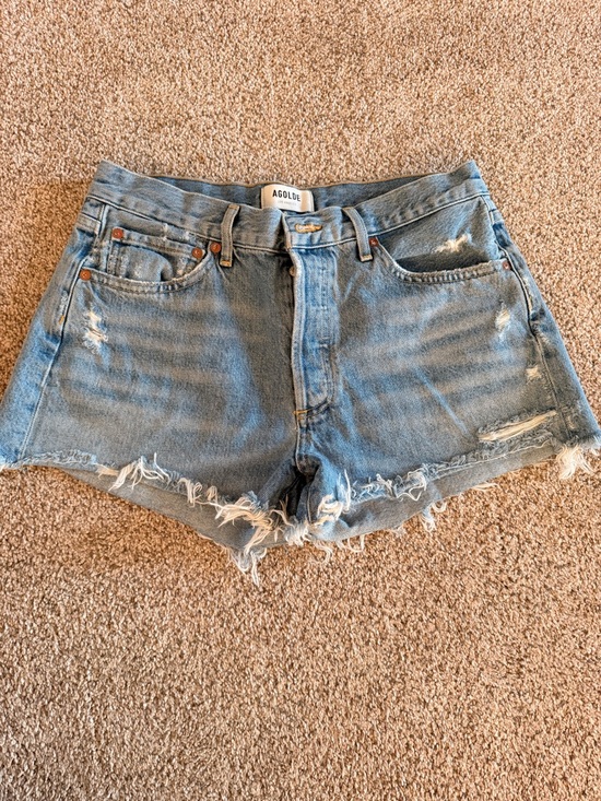 Agolde Pants - Agolde Light Wash Frayed High-Rise Denim Shorts